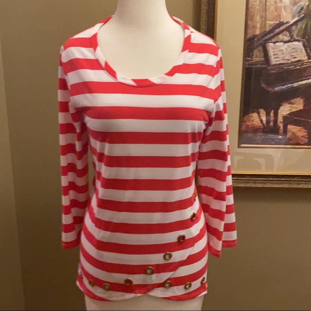New Directions Red/White Striped Top - Size Large